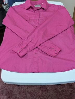 Wrangler Womens Western Shirt XL Pink Snap Button Long Sleeve Cotton Blend